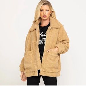 Show Me Your Mumu Cordelia Jacket: Butterscotch Teddy Fleece size Medium